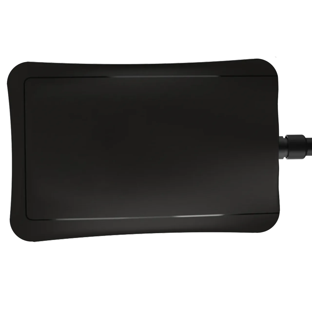 Top view of black graphics tablet and pen