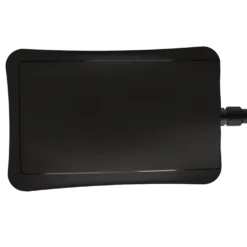 Top view of black graphics tablet and pen