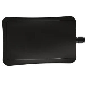 Top view of black graphics tablet and pen