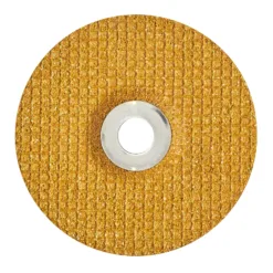 Gold grinding wheel with textured surface.