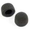 Two black microphone windshields on white background.