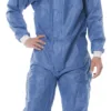 Person wearing blue protective coverall