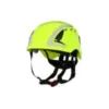 Bright yellow safety helmet with chin strap