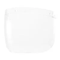 Clear protective face shield visor on white background.