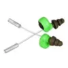 Green and brown noise-canceling earplugs with stems