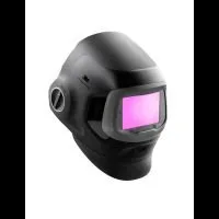 Black welding helmet with purple visor
