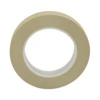 Roll of beige masking tape on white background.