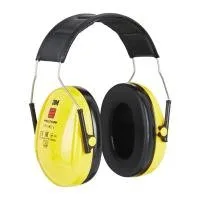 Yellow noise-canceling earmuffs with black headband.