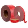 Red adhesive tape rolls in various sizes