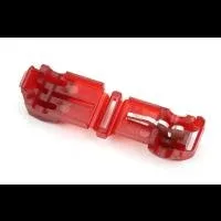 Red electrical wire connector clip isolated on white.