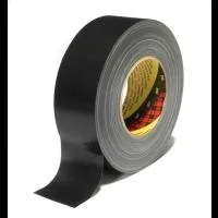 Black duct tape roll with exposed adhesive edge.