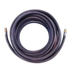 Coiled black rubber hose with metal connectors.