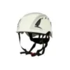 White safety helmet with adjustable straps.