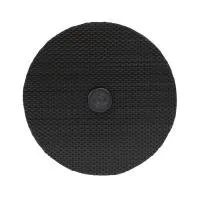 Circular black textured object with center button