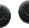 Two black castor wheels on white background.