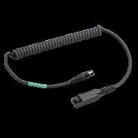 Coiled black computer cable with connectors