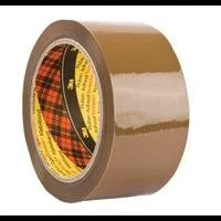 Brown packing tape roll with plaid pattern inside.
