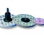 Three abrasive sanding discs with mounting hardware