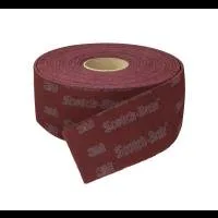 Red abrasive sanding roll with Scotch-Brite branding.