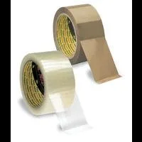 Two rolls of packing tape, clear and brown.