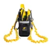 Safety tool harness with yellow lanyards.
