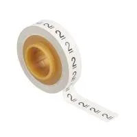Roll of printed numbered tape, white background.
