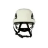 White safety helmet with adjustable strap.