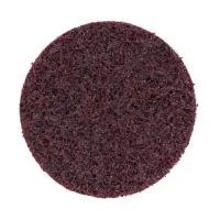 Circular abrasive sanding pad, dark maroon color.