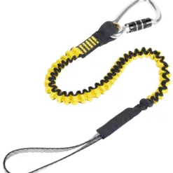 Yellow and black safety tool lanyard with carabiner.