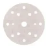 Round sandpaper disc with holes, white background.