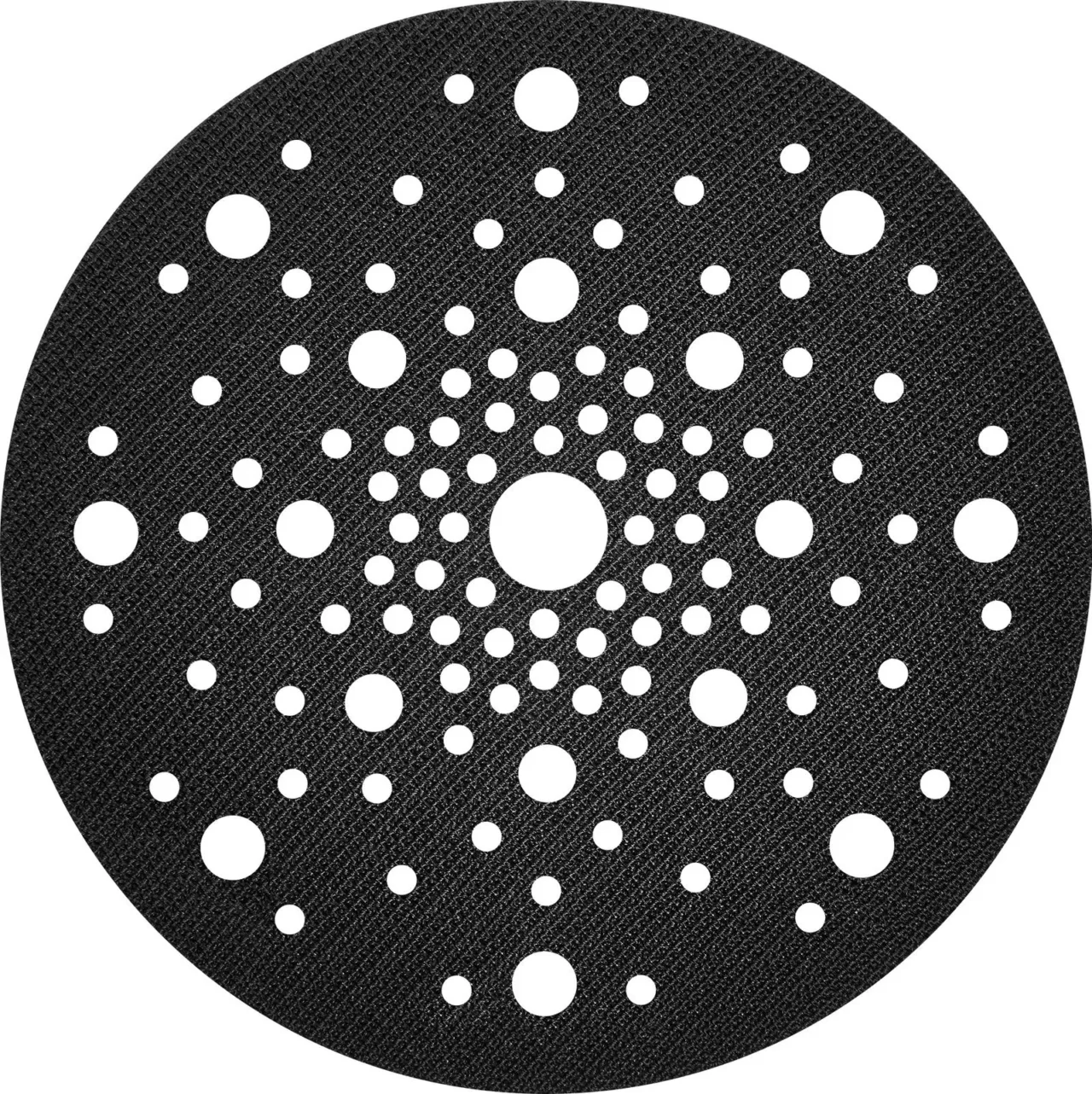 Round perforated sandpaper disc with multiple holes.