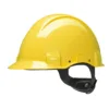 Yellow construction safety helmet on white background