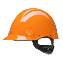 Orange safety helmet for construction workers.