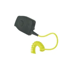 Black microphone with yellow coiled cable