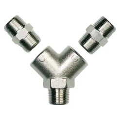 Metal Y-shaped pipe connector with fittings