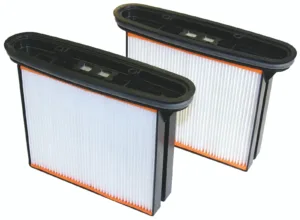 Two automotive air filters on white background.