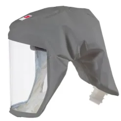 Protective headgear with face shield and air filter port.