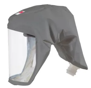 Protective headgear with face shield and air filter port.