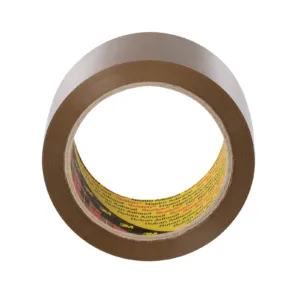 Brown adhesive tape roll on white background