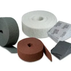 Rolls and sheets of abrasive cleaning pads.