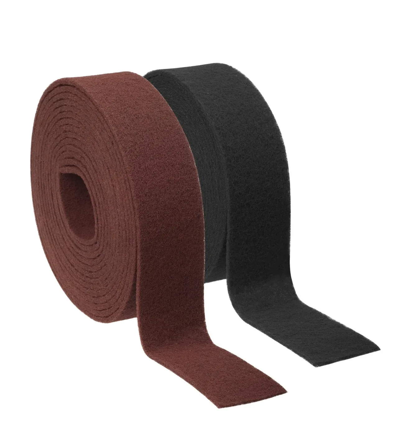 Brown and black abrasive rolls for polishing surfaces.