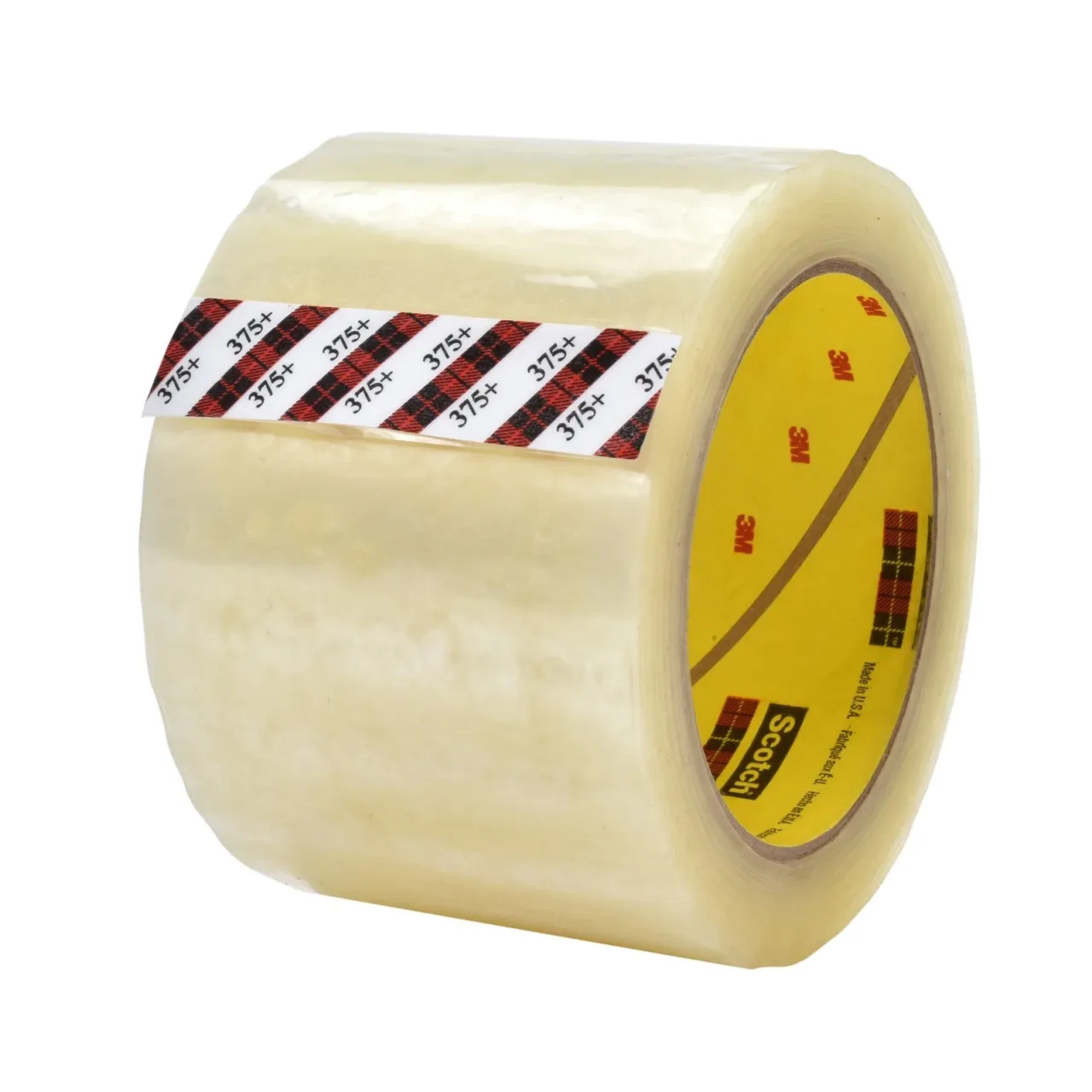 Clear packaging tape roll with label.