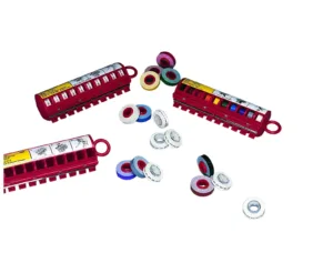 Lockout tagout kits and components displayed.