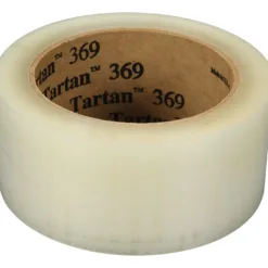Transparent packaging tape roll with printed inner core.