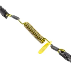 Yellow coiled safety lanyard with black clip