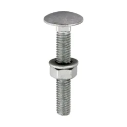 Carriage Bolts DIN603, Hex Full Nuts DIN934 & Form A DIN125-A Washer Exterior Silver - M6 x 40
