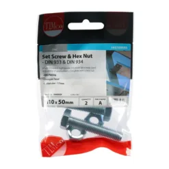 Alternative view of Set Screws DIN933 Grade 8.8 & Hex Nut DIN934 Silver - M10 x 50