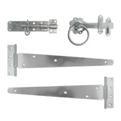 Side Gate Kit Medium Tee Hinges Ring Latch & Brenton Padbolt Hot Dipped Galvanised - 18"