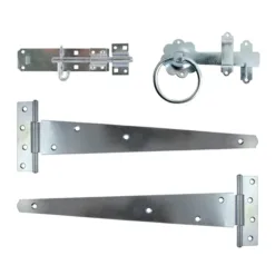Side Gate Kit Medium Tee Hinges Ring Latch & Brenton Padbolt Silver - 18"