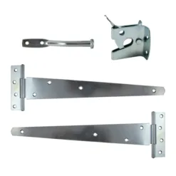 Pedestrian Gate Kit Medium Tee Hinges & Automatic Latch Silver - 14"